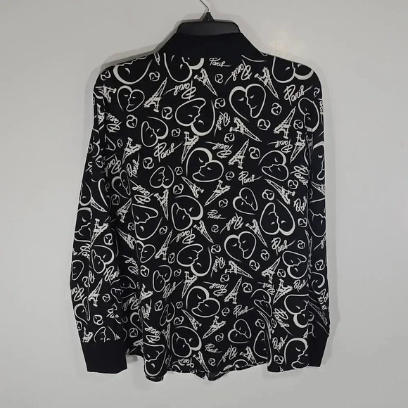 {Catherine Malandrino} Women's Paris Print Button Down Blouse - Size Large - Picture 4 of 13